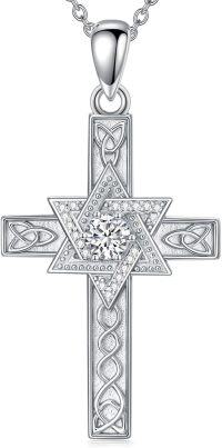 wholesale 925 Sterling Silver 925 with White Cubic Zirconia Star Pendant Necklace for Women-Silver-Star of David