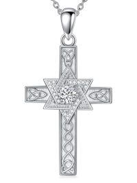 wholesale 925 Sterling Silver 925 with White Cubic Zirconia Star Pendant Necklace for Women-Silver-Star of David