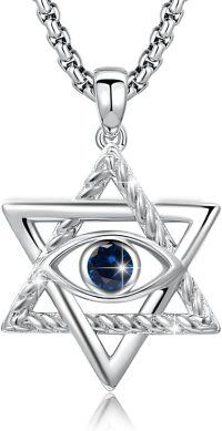 wholesale 925 Sterling Silver Star of David Evil Eye Pendant with Birthstone-A9-September