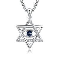 wholesale 925 Sterling Silver Star Of David Pendant With Green Eye Design-A9-September