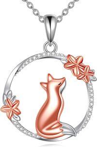 wholesale 925 Sterling Silver Fox Pendant Necklace with Flowers and Cubic Zirconia - Cute Gift for Women-fox necklace