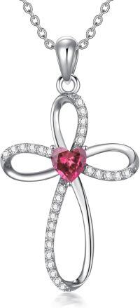wholesale 925 Sterling Silver Moissanite Infinity Cross Birthstone Necklace 18+2-10-Oct.