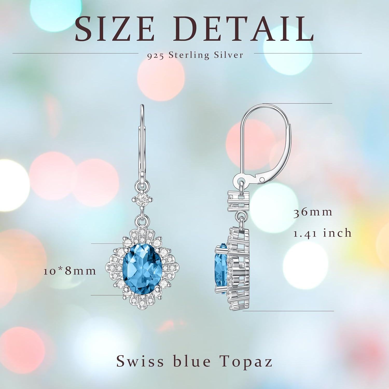 14K White Gold Plated Sterling Silver Genuine Gemstone Oval Cut 9x7mm Leverback Dangle Earrings-0-2