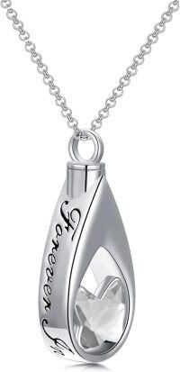wholesale 925 Sterling Silver with Clear Butterfly Crystal Teardrop Cremation Memorial Ashes Necklace for Loved Ones-Butterfly