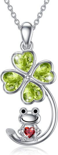 wholesale 925 Sterling Silver Green Clover & Red Heart Pendant with Frog Charm Necklace for Women Girls Gifts Jewelry 43cm Chain Length-Frog
