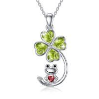 wholesale 925 Sterling Silver 4-leaf Clover Frog Heart Pendant Necklace-Frog