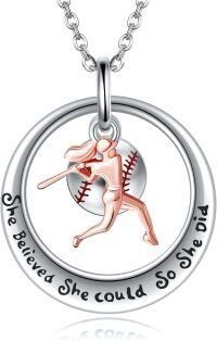 wholesale 925 Sterling Silver Baseball Player Pendant Necklace - She Believed She Could So She Did Gifts for Sports Lovers-Softball