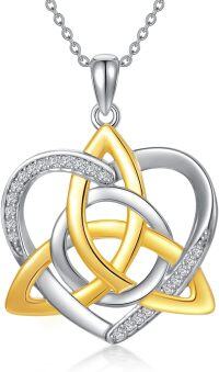wholesale Gold-Plated 925 Sterling Silver Natural Cubic Zirconia Celtic Trinity Knot Heart Pendant Necklace-Style-1