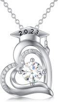 wholesale 925 Sterling Silver 2023 Graduation Cap & Diploma with Cubic Zirconia Heart Pendant Necklace for Women-0-0