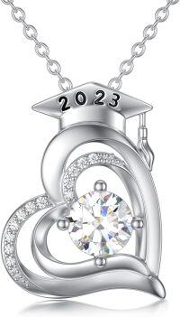 wholesale 925 Sterling Silver 2023 Graduation Cap & Diploma with Cubic Zirconia Heart Pendant Necklace for Women-Style-1-2023