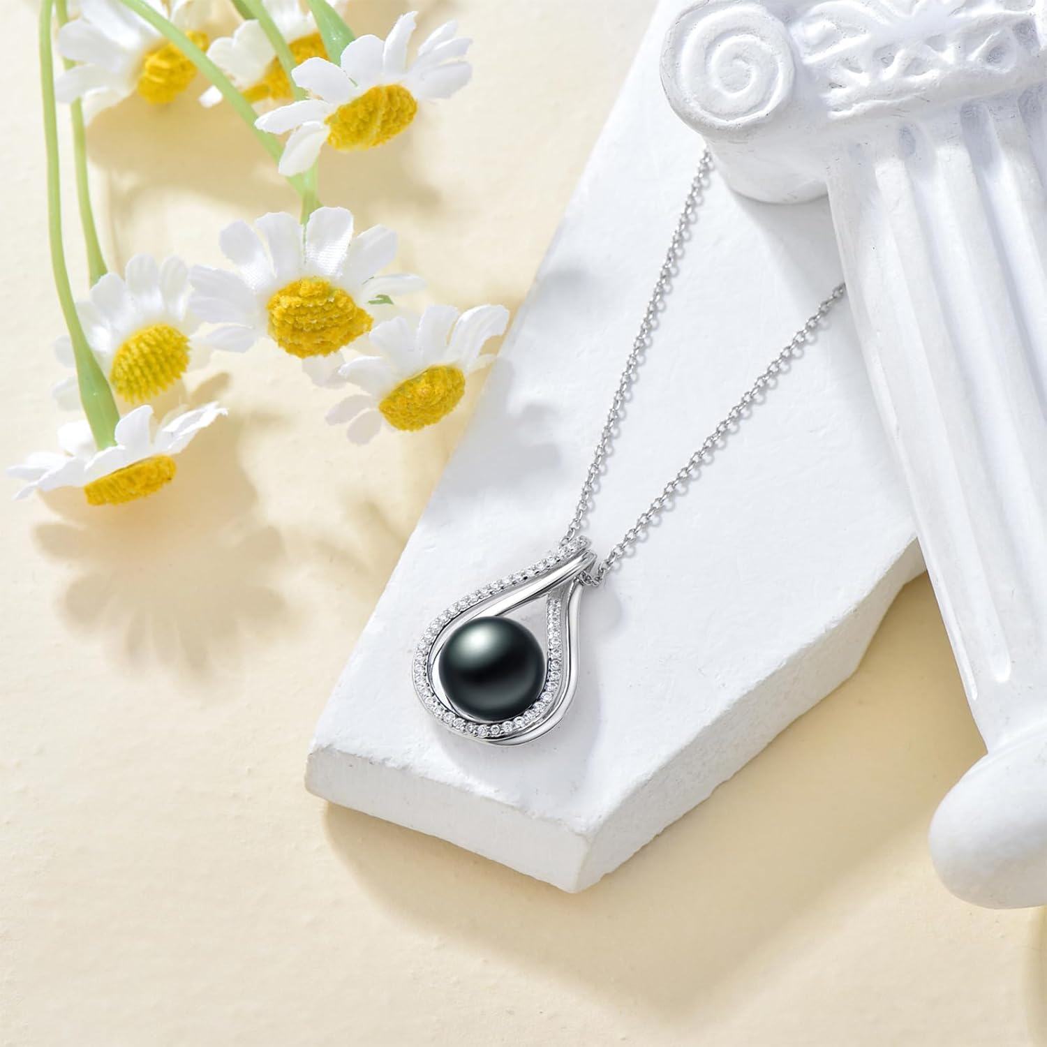 Sterling Silver Black Pearl Pendant Necklace Infinity Design 10mm 18 +2 Chain Gift for Valentine s Mother s Day-0-3