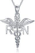 wholesale 925 Sterling Silver Caduceus Angel Wings RN Crystal Pendant Necklace-0-0