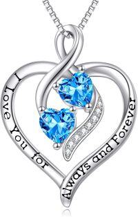 wholesale 925 Sterling Silver Forever Love Heart Birthstone Necklace for Women-Sliver-03-Mar Birthstone Necklace