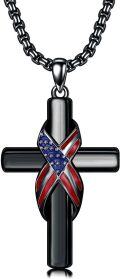 wholesale Gold 925 Sterling Silver American Flag Cross Pendant Necklace  for Men & Women - Protection Amulet Religious Gift w/ 24 Rolo Chain (Gift Included)-0-6