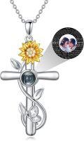 wholesale 925 Sterling Silver 925 Customizable Sunflower Photo Projection Cross Pendant Necklace for Women & Girls-0-0