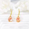 wholesale 925 Sterling Silver Pink Pressed Flowers Gold Leaf Drop Leverback Earrings-0-4