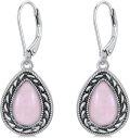 wholesale 925 Sterling Silver Rose Quartz Teardrop Leverback Earrings Hypoallergenic Romantic Gift for Women-0-0
