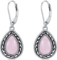 wholesale 925 Sterling Silver Rose Quartz Teardrop Leverback Earrings Hypoallergenic Romantic Gift for Women-Rose Quartz