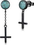 wholesale 925 Sterling Silver Cross & Turquoise Dangle Drop Stud Earrings-0-0