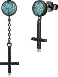 wholesale 925 Sterling Silver Cross & Turquoise Dangle Drop Stud Earrings-Cross Upside Down