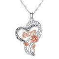 wholesale 925 Sterling Silver Rose Gold Heart Mom Pendant Necklace Cubic Zirconia For Women-0-0