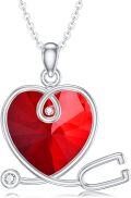 wholesale Sterling Silver Heart Crystal Stethoscope Necklace for Nurse Doctor Women-0-15