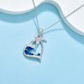 wholesale 925 Sterling Silver Blue Wave & Palm Tree Pendant Necklace for Women-0-2