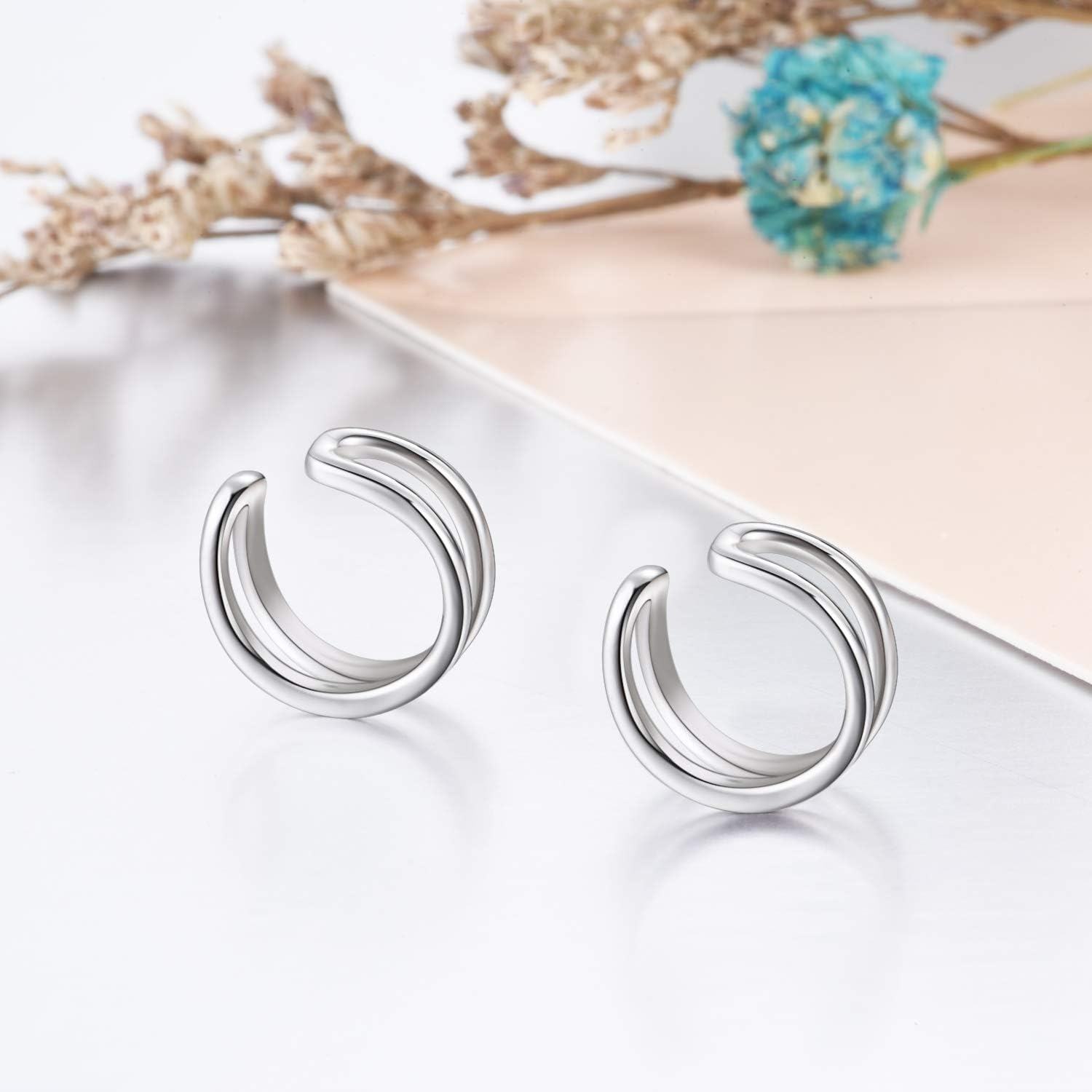 925 Sterling Silver Spiral Twist Ear Cuffs for Women - No Piercing Required-0-3
