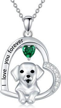 wholesale 925 Sterling Silver Birthstone Dog Heart Necklace Puppy Gift for Women-May(Emerald)