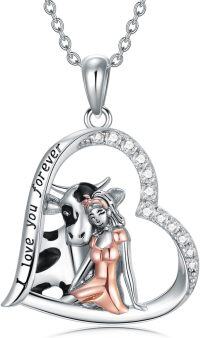 wholesale 925 Sterling Silver Cow Heart Pendant Necklace with Engraved I Love You Forever for Women-cow