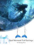 wholesale 925 Sterling Silver Blue Opal Whale Tail Dangle Drop Earring Beach  for Women Girls-0-5