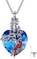 wholesale 925 Sterling Silver Blue Crystal Bird Heart Pendant Necklace-0-1