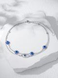 wholesale 925 Sterling Silver Evil Eye Bracelet with Blue Stones and Charm Anklets for Women-0-2