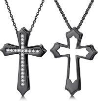 wholesale Black 925 Sterling Silver Cross Pendant Necklaces for Men & Women - Religious s for Baptisms and Weddings-Matching Necklace For Couples (Black)