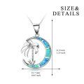 wholesale 925 Sterling Silver Crescent Moon Palm Tree Opal Pendant Necklace-0-2
