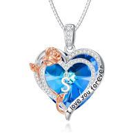 wholesale 925 Sterling Silver Crystal Rose Heart Initial Necklace for Women-S