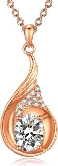 wholesale Rose Gold 925 Sterling Silver Teardrop Pendant with Cubic Zirconia I Love You Necklace for Women Gifts-0-0
