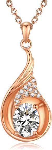 wholesale Rose Gold 925 Sterling Silver Teardrop Pendant with Cubic Zirconia I Love You Necklace for Women Gifts-Rose Gold