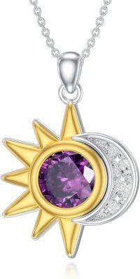 wholesale Silver Gold Sun and Moon Necklace with Stone Women s Gift-February(Amethyst)