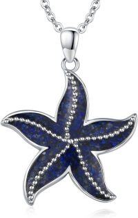 wholesale 925 Sterling Silver Starfish Pendant Necklace with Blue Stone Ocean Theme Beach Jewelry for Women Girls Gifts 45cm Chain Length-09-Starfish