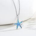 wholesale 925 Sterling Silver Blue Opal Starfish Shell Charm Necklace for Women-0-2