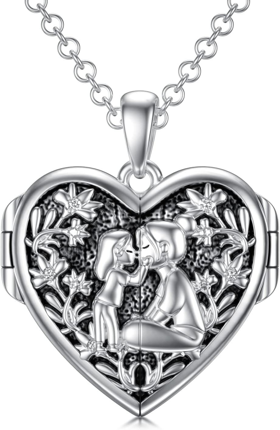 Sterling Silver Abalone Shell Daughter Locket Necklace Gift from Mom Dad-04-Mother Daughter Locket+ Photo+Text-04-Mother Daughter Locket-04-Mother Daughter Locket+ Photo