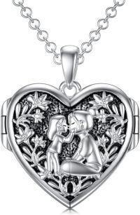 wholesale 925 Sterling Silver Heart Locket Necklace Wholesale Father Daughter Walk Together Photo Frame-04-Mother Daughter Locket+ Photo+Text-04-Mother Daughter Locket-04-Mother Daughter Locket+ Photo