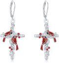 wholesale 925 Sterling Silver Red Cardinal Cross Dangle Earrings - Hypoallergenic Memory Keepsake Jewelry for Women-0-0