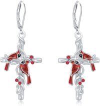 wholesale 925 Sterling Silver Red Cardinal Cross Dangle Earrings - Hypoallergenic Memory Keepsake Jewelry for Women-C-Cardinal Leverback Earrings