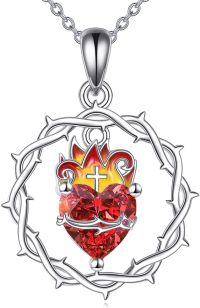 wholesale 925 Sterling Silver Sacred Heart with Crown of Thorns and Crucifix Pendant Necklace Gift for Women-Sacred Heart