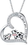 wholesale 925 Sterling Silver Heart-Shaped Cow Family Pendant Necklace with Cubic Zirconia Stones and Engraved Message I Love You Forever-0-0