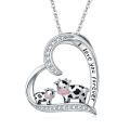 wholesale 925 Sterling Silver Heart-Shaped Cow Family Pendant Necklace with Cubic Zirconia Stones and Engraved Message I Love You Forever-0-0