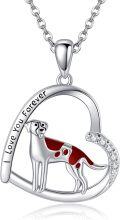 wholesale 925 Sterling Silver Dog Heart Pendant Necklace with Red Enamel and Cubic Zirconia Gifts for Women-0-0