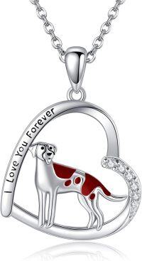 wholesale 925 Sterling Silver Dog Heart Pendant Necklace with Red Enamel and Cubic Zirconia Gifts for Women-X-German Short